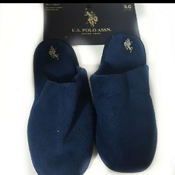 US Polo Assoc Blue Memory Foam Slippers - Picture 1 of 4